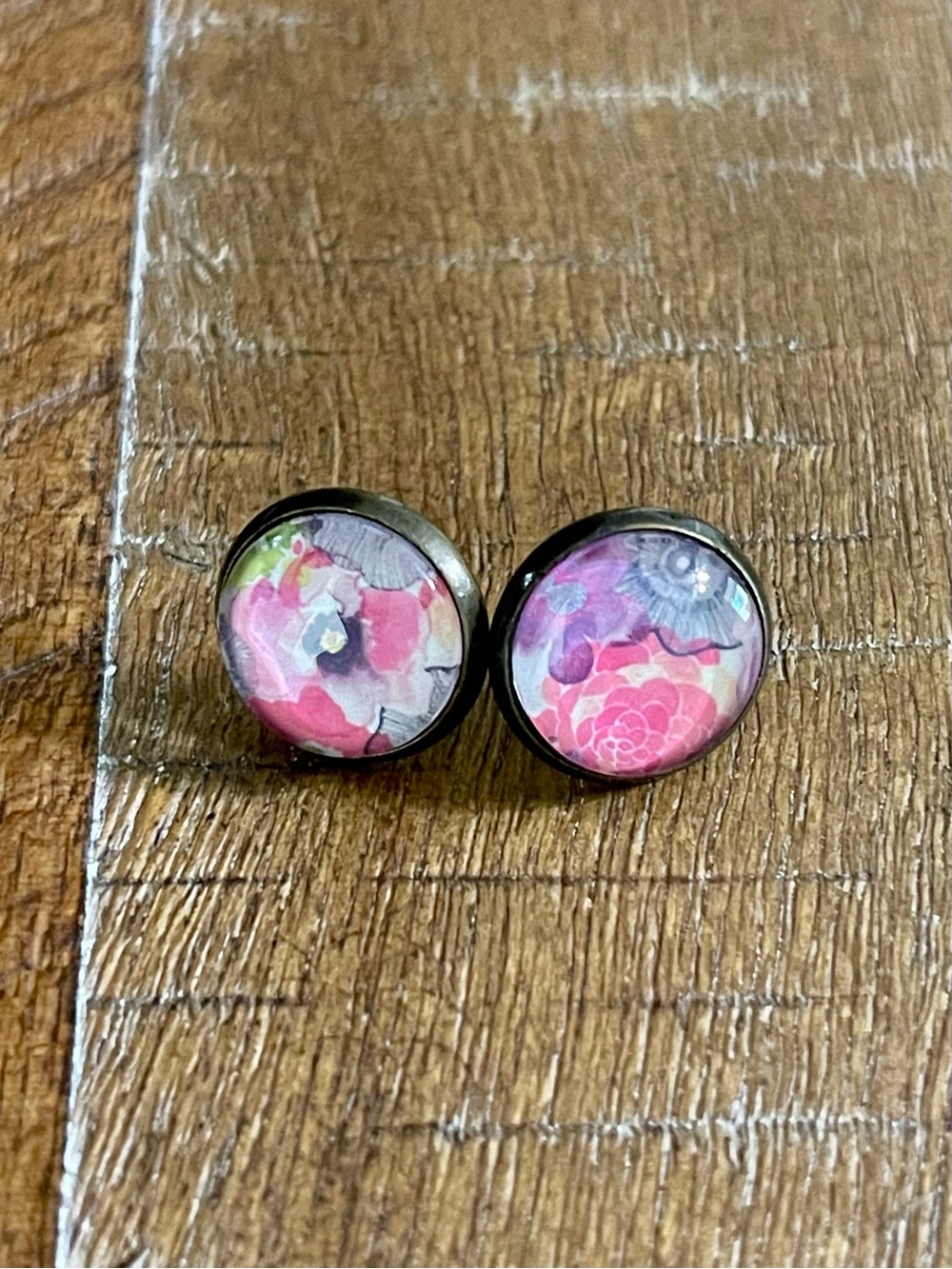 Pink and purple floral 12mm stud earrings
